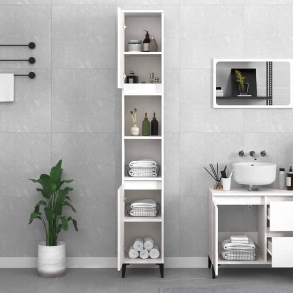 The Living Store Badrumsskåp vit 30x30x190 cm konstruerat trä -  Badrumsinredningspaket