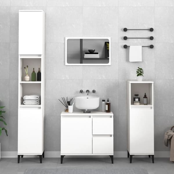 The Living Store Badrumsskåp vit 30x30x190 cm konstruerat trä -  Badrumsinredningspaket