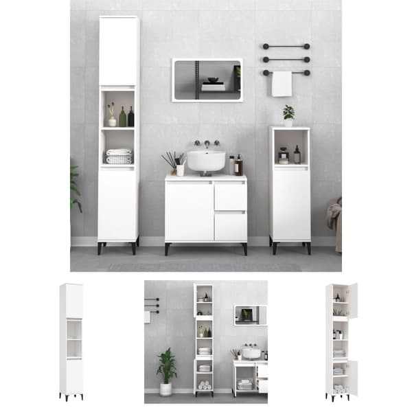 The Living Store Badrumsskåp vit 30x30x190 cm konstruerat trä -  Badrumsinredningspaket