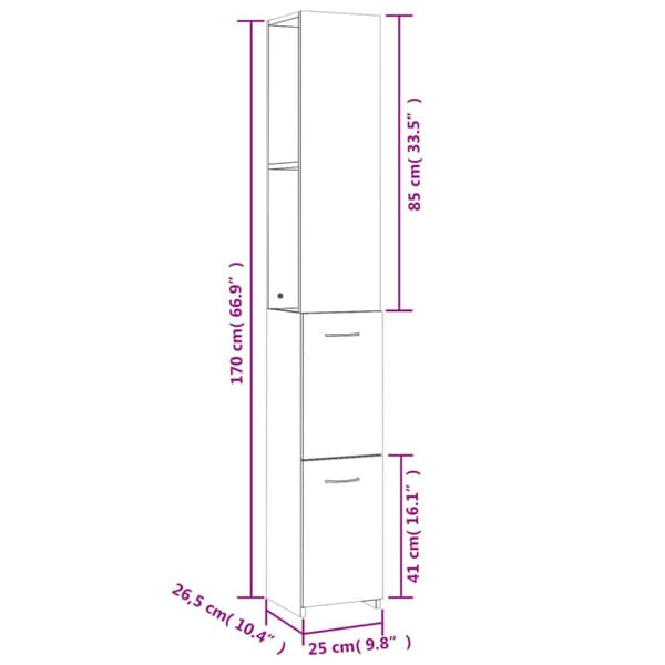 The Living Store badeværelsesskab 25x26,5x170 cm konstrueret træ hvid højglans -  Møbelsæt til badeværelse
