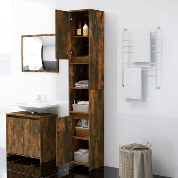 The Living Store badeværelsesskab 30x30x183,5 cm konstrueret træ røget egetræ - Møbelsæt til badeværelse