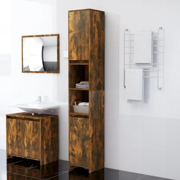 The Living Store badeværelsesskab 30x30x183,5 cm konstrueret træ røget egetræ - Møbelsæt til badeværelse