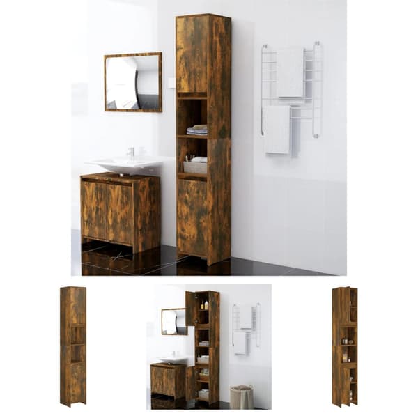 The Living Store badeværelsesskab 30x30x183,5 cm konstrueret træ røget egetræ - Møbelsæt til badeværelse