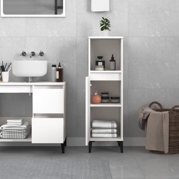 The Living Store badeværelsesskab 30x30x100 cm konstrueret træ hvid - Møbelsæt til badeværelse
