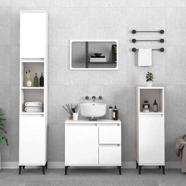 The Living Store badeværelsesskab 30x30x100 cm konstrueret træ hvid - Møbelsæt til badeværelse