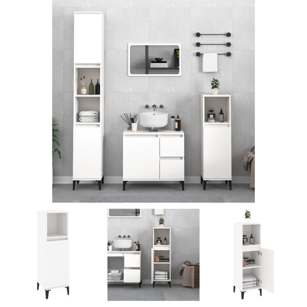 The Living Store badeværelsesskab 30x30x100 cm konstrueret træ hvid - Møbelsæt til badeværelse