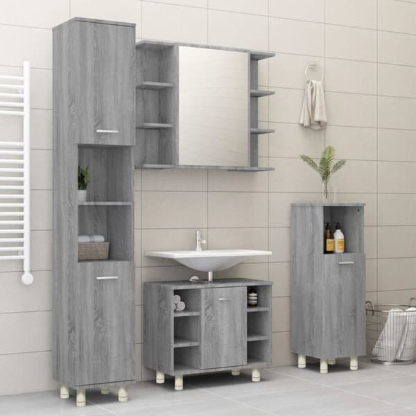 The Living Store badeværelsesskab 30x30x95 cm konstrueret træ grå sonoma-eg - Møbelsæt til badeværelse