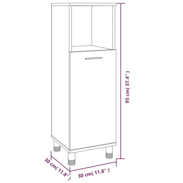 The Living Store badeværelsesskab 30x30x95 cm konstrueret træ grå sonoma-eg - Møbelsæt til badeværelse
