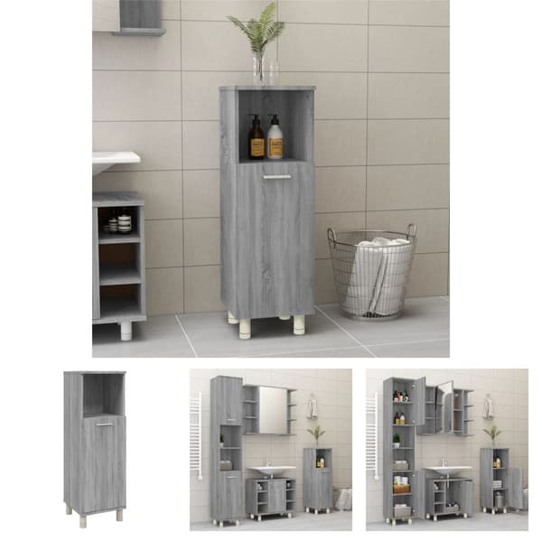 The Living Store badeværelsesskab 30x30x95 cm konstrueret træ grå sonoma-eg - Møbelsæt til badeværelse