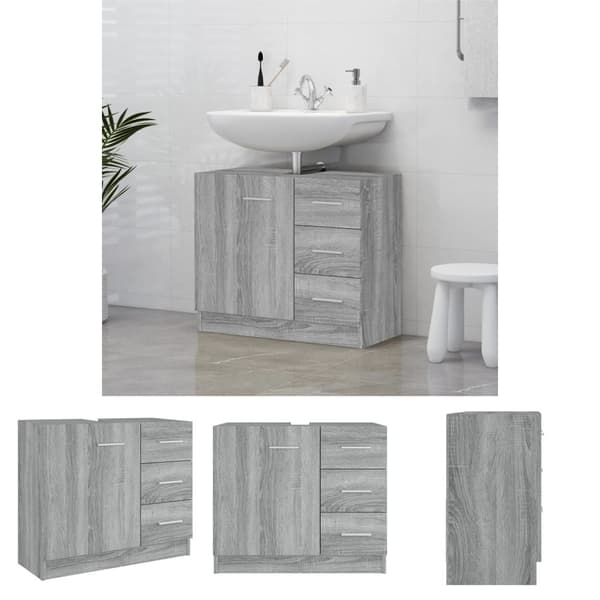 The Living Store Tvättställsskåp Grå Sonoma 63x30x54 cm konstruerat trä -  Badrumsinredningspaket