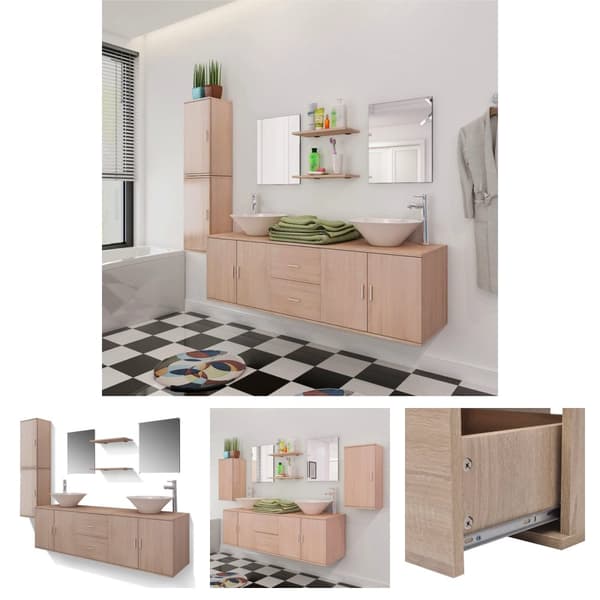The Living Store badeværelsesmøbelsæt inkl. håndvaske med vandhane 11 dele beige - Møbelsæt til badeværelse