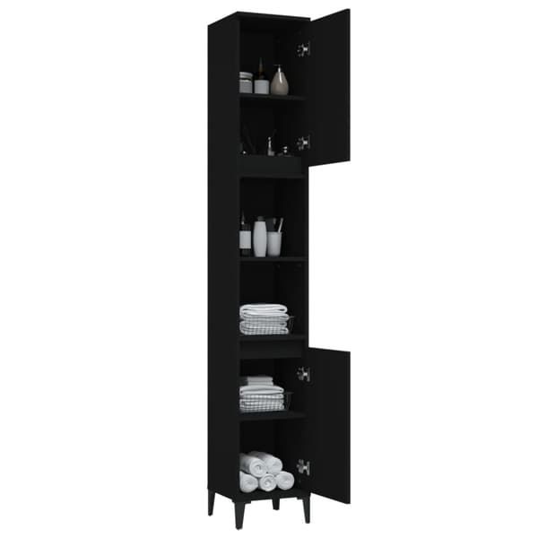 The Living Store badeværelsesskab 30x30x190 cm konstrueret træ sort -  Møbelsæt til badeværelse