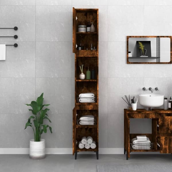 The Living Store badeværelsesskab 30x30x190 cm konstrueret træ røget egetræ -  Møbelsæt til badeværelse