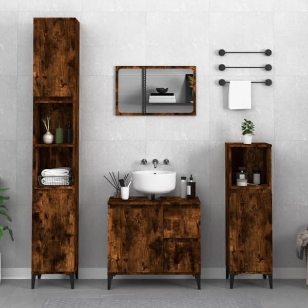 The Living Store badeværelsesskab 30x30x190 cm konstrueret træ røget egetræ -  Møbelsæt til badeværelse