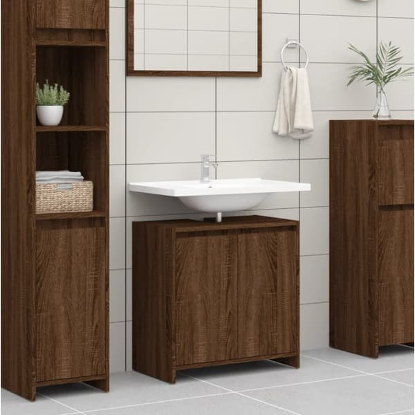 The Living Store badeværelsesskab 60x33x61 cm konstrueret træ brun egetræsfarve -  Møbelsæt til badeværelse
