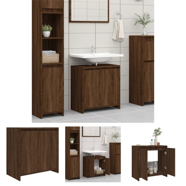 The Living Store badeværelsesskab 60x33x61 cm konstrueret træ brun egetræsfarve -  Møbelsæt til badeværelse