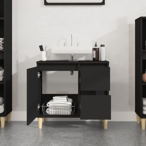 The Living Store badeværelsesskab 65x33x60 cm konstrueret træ sort -  Møbelsæt til badeværelse