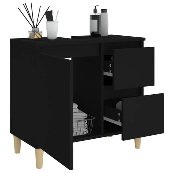 The Living Store badeværelsesskab 65x33x60 cm konstrueret træ sort -  Møbelsæt til badeværelse