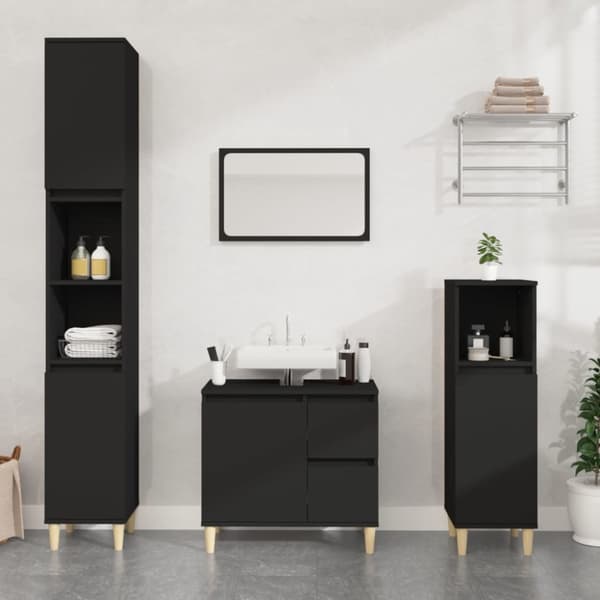 The Living Store badeværelsesskab 65x33x60 cm konstrueret træ sort -  Møbelsæt til badeværelse