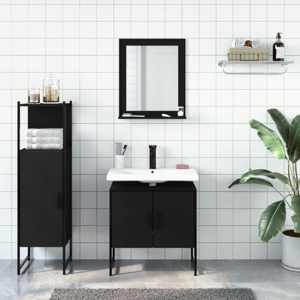 The Living Store badeværelsesskabe 3 dele konstrueret træ sort - Møbelsæt til badeværelse