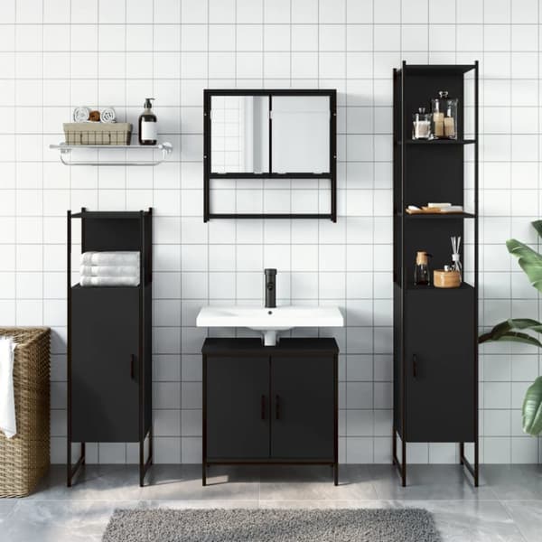 The Living Store møbelsæt til badeværelse 4 dele konstrueret træ sort - Møbelsæt til badeværelse
