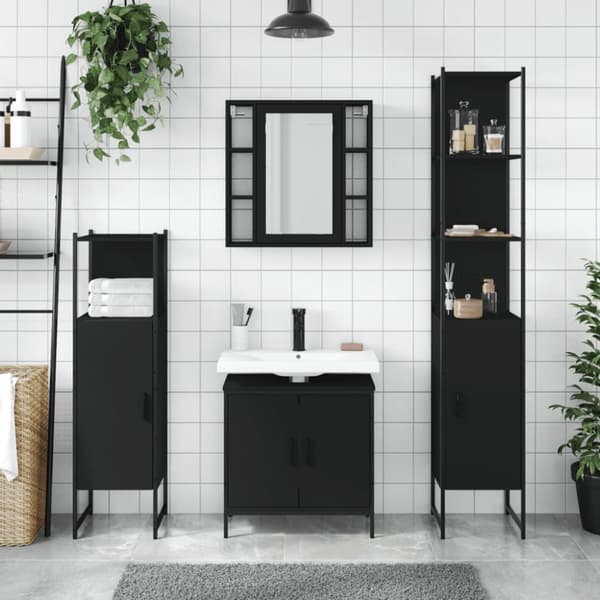The Living Store møbelsæt til badeværelse 4 dele konstrueret træ sort -  Møbelsæt til badeværelse