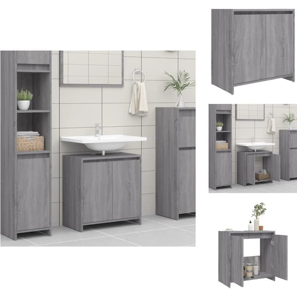 Møbelsæt til badeværelse - Living badeværelsesskab 60x33x61 cm konstrueret træ grå sonoma-eg