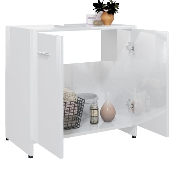 Møbelsæt til badeværelse - Living badeværelsesskab 60x33x61 cm konstrueret træ hvid højglans
