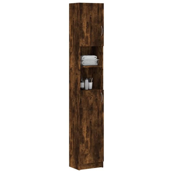 Badrumsinredningspaket - Living Badrumsskåp rökfärgad ek 32x25,5x190 cm konstruerat trä