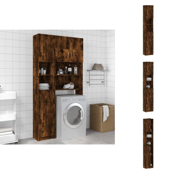 Badrumsinredningspaket - Living Badrumsskåp rökfärgad ek 32x25,5x190 cm konstruerat trä