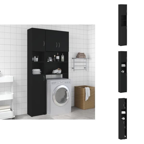 Møbelsæt til badeværelse - Living badeværelsesskab 32x25,5x190 cm konstrueret træ sort