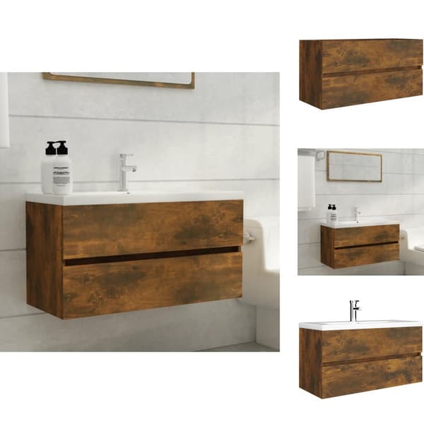 Badrumsinredningspaket - Living Handfatsskåp rökfärgad ek 90x38,5x45 cm konstruerat trä
