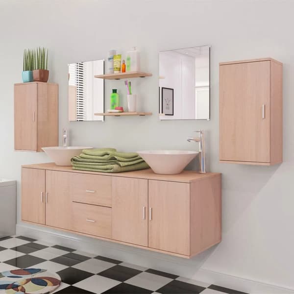 Kylpyhuoneen kalusteet - Living 11-osainen Kylpyhuoneen Huonekalusarja Pesuallas ja Hana Beige