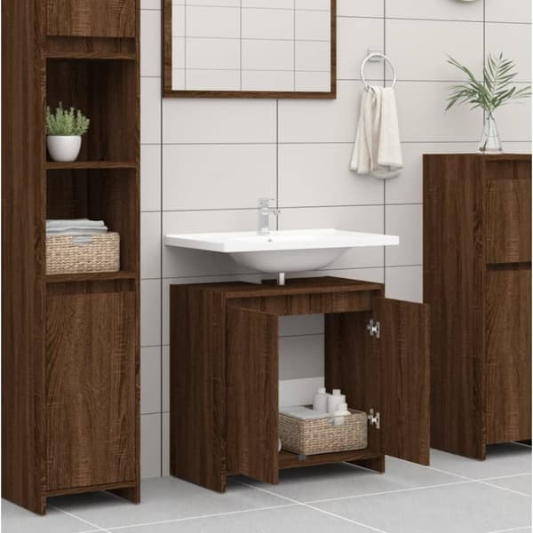 Badrumsinredningspaket - Living Badrumsskåp brun ek 60x33x61 cm konstruerat trä