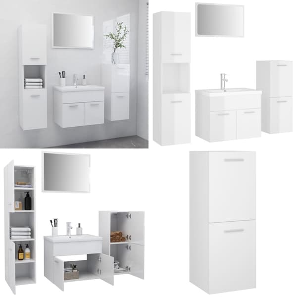 Kylpyhuoneen kalustesarja korkeakiilto valkoinen lastulevy - Kylpyhuoneen Kalustesarja - Kylpyhuoneen Kalustesarjat - Home & Living