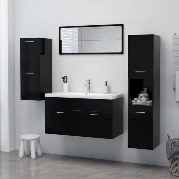 Badeværelsesskab 30x30x80 cm konstrueret træ sort - Badeværelsesskab - Badeværelsesskabe - Home & Living