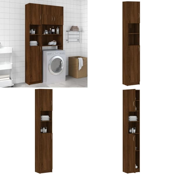 Badrumsskåp brun ek 32x25,5x190 cm konstruerat trä - Badrumsskåp - Högt Skåp - Home & Living