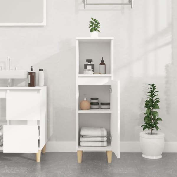 Badeværelsesskab 30x30x100 cm konstrueret træ hvid - Badeværelsesskab - Badeværelsesskabe - Home & Living
