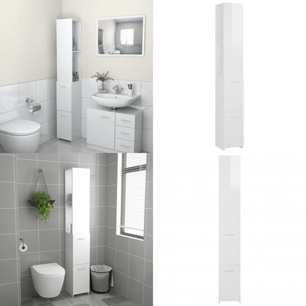 Kylpyhuonekaappi korkeakiilto valk 25x26,5x170 cm tekninen puu - Kylpyhuoneen Kaappi - Kylpyhuoneen Kaapit - Home & Living