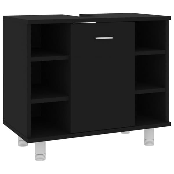 Kylpyhuonekaappi musta 60x32x53,5 cm tekninen puu - Kylpyhuoneen Kaappi - Kylpyhuoneen Kaapit - Home & Living