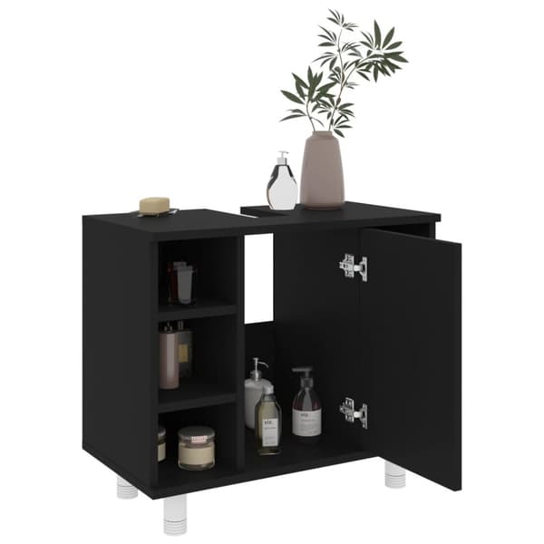 Kylpyhuonekaappi musta 60x32x53,5 cm tekninen puu - Kylpyhuoneen Kaappi - Kylpyhuoneen Kaapit - Home & Living