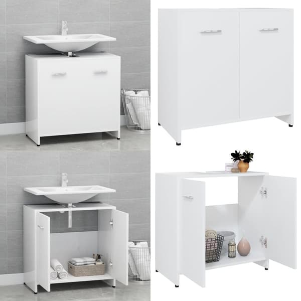 Badrumsskåp vit 60x33x61 cm konstruerat trä - Badrumsskåp - Badrums Skåp - Home & Living