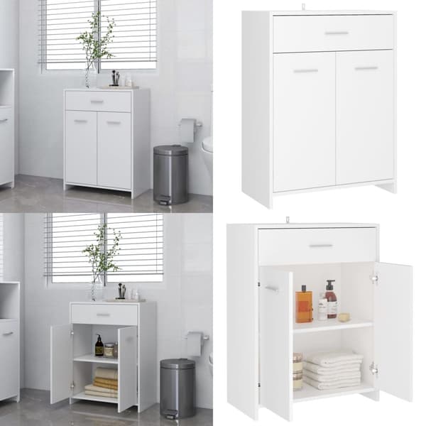 Badrumsskåp vit 60x33x80 cm konstruerat trä - Badrumsskåp - Badrums Skåp - Home & Living
