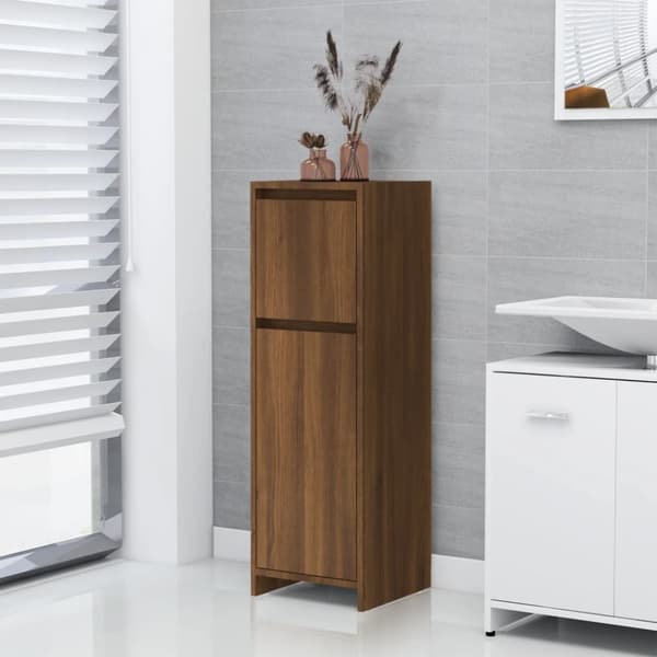 Badeværelsesskab 30x30x95 cm konstrueret træ brunt egetræ - Badeværelsesskab - Badeværelsesskabe - Home & Living