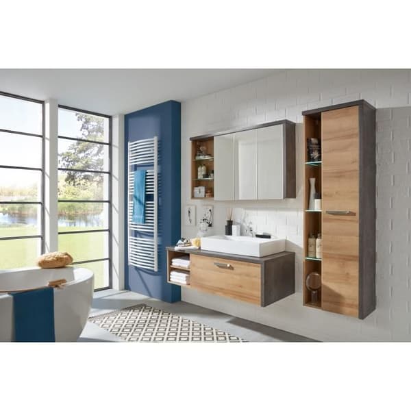 Ensemble möbler badrum tvättställ + kolonn + spegelskåp - L186 x P53 x H198 cm - BAY