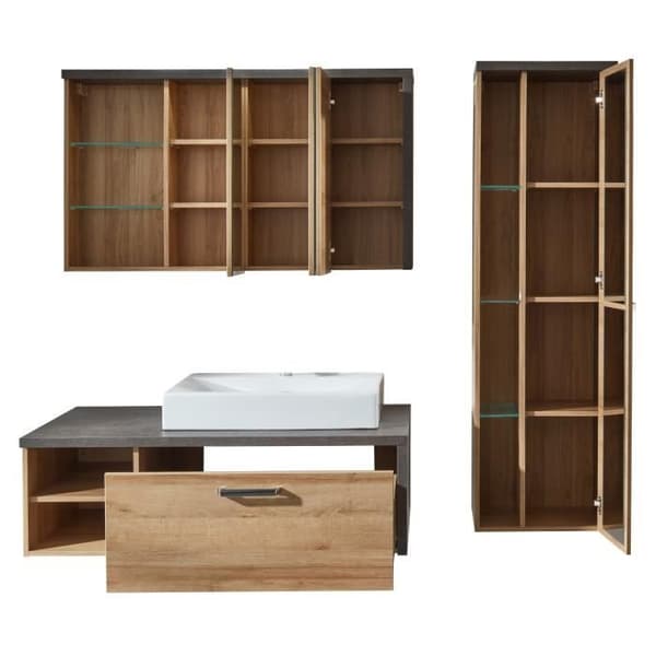 Ensemble möbler badrum tvättställ + kolonn + spegelskåp - L186 x P53 x H198 cm - BAY