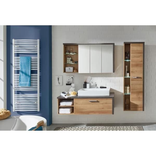 Ensemble möbler badrum tvättställ + kolonn + spegelskåp - L186 x P53 x H198 cm - BAY