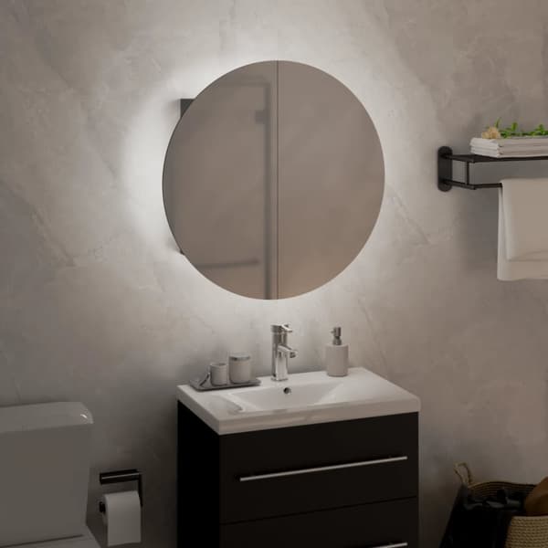 Kylpyhuonekaappi ja pyöreä peili LED-valot harmaa 40x40x17,5 cm