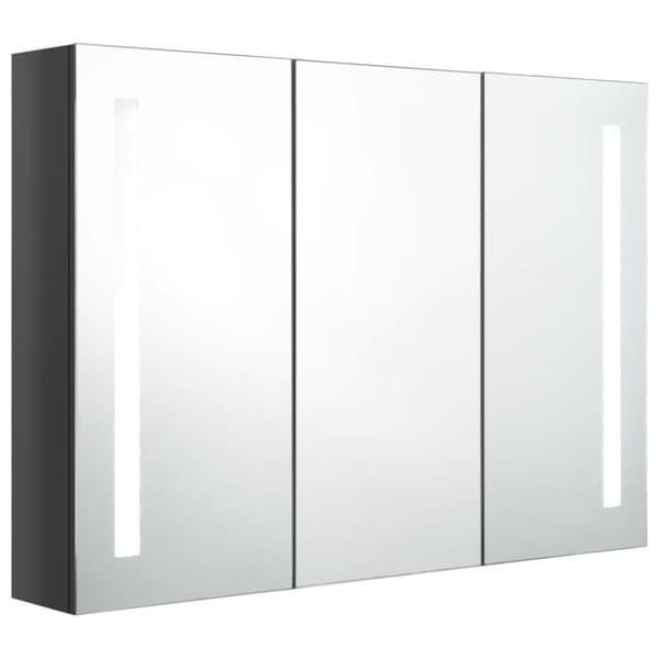 badeværelsesskab med spejl + LED-lys 89x14x62 cm skinnende grå