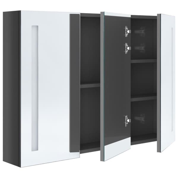badeværelsesskab med spejl + LED-lys 89x14x62 cm skinnende grå